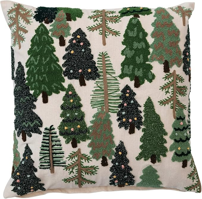 Creative Co-Op 20" Square Cotton Slub Embroidered Pillow w/Trees & French Knots, Multi Color | Amazon (US)