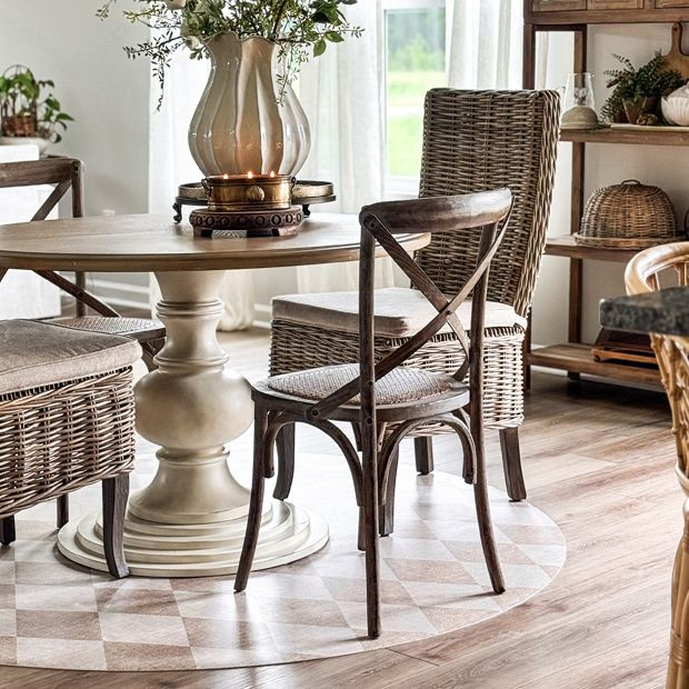 Beige Diamond Pattern Vinyl Rug Mat 8ft Round | Antique Farm House