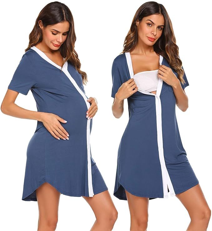 Ekouaer Nursing Sleepshirt Women Button-Front Nightshirt Short Sleeve Nightgown Breastfeeding Sle... | Amazon (US)