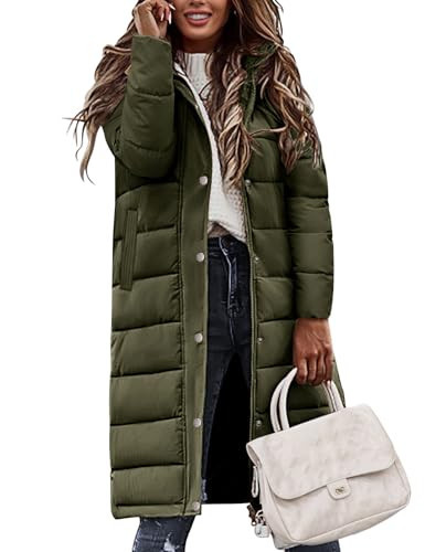 VXVGER Winter Coats for Women-Puffer Jacket Hooded Warm Winter Long Coat Thickened Down Alternative Jacket Outwear, Army Green, L | Amazon (US)