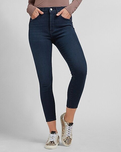 High Waisted Dark Wash Cropped Skinny Jeans | Express