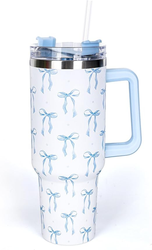 Whaline 40 Oz Blue Bow Tumbler with Handle Straw and Lid Bow-Knot Travel Coffee Tumbler Cup for W... | Amazon (US)