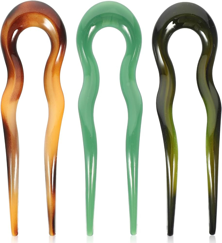 minkissy French Hair Pin For Buns U Shaped French 3Pcs Hair Sticks For Buns Plastic Hair Fork For... | Amazon (US)