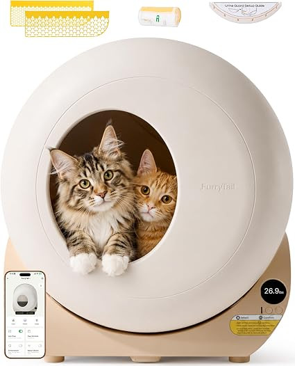Furrytail Automatic Litter Box Self Cleaning with Night Light, Cream | Amazon (US)