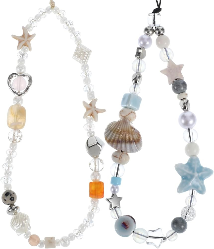 2 Pcs Beaded Wrist Straps, Phone Charm Wrist Strap Starfish Shells Camera Charm Handmade Craft La... | Amazon (US)