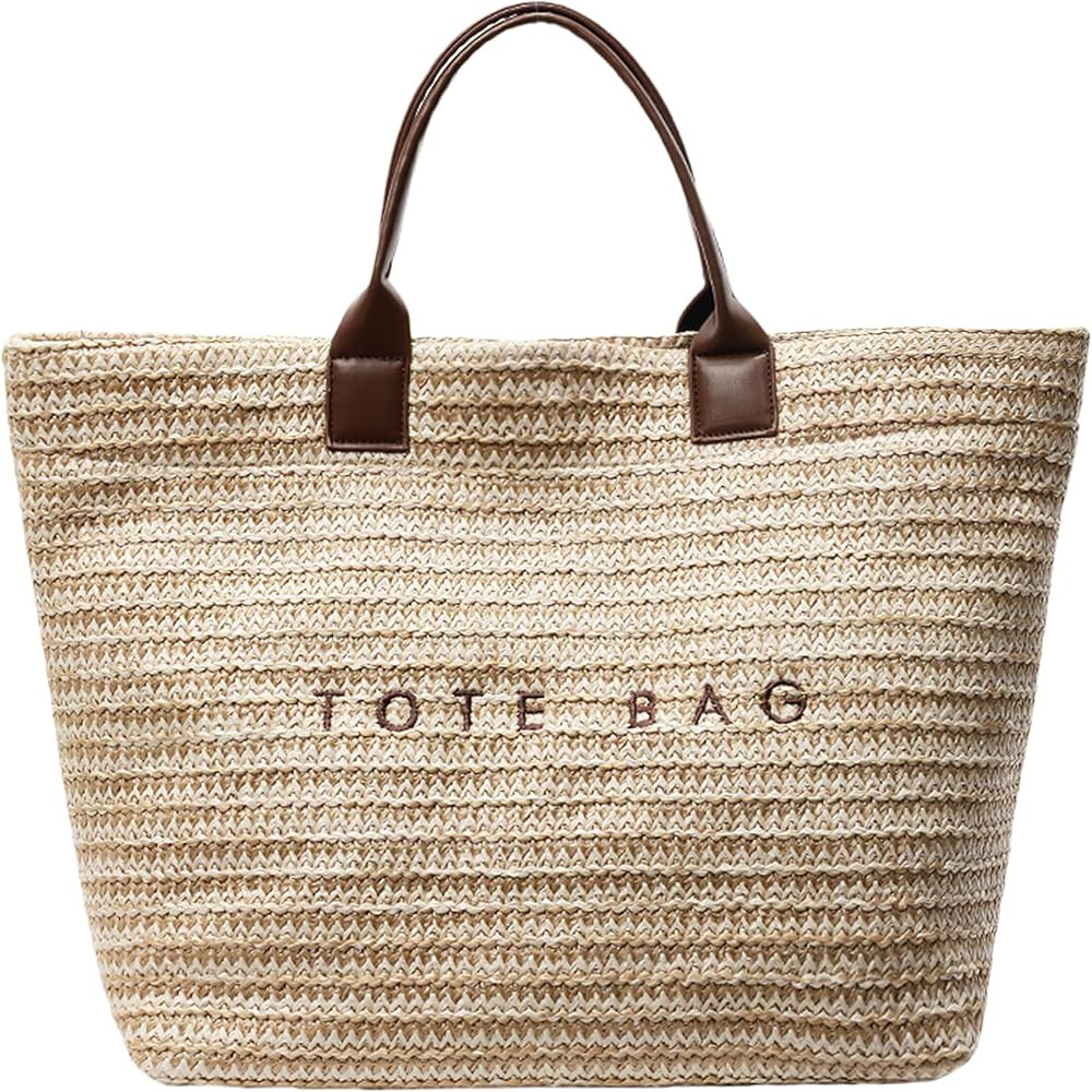 GISMTR Woven Straw Tote Bag for Women, Large Capacity Summer Beach Handbag Purse for Travel, Shop... | Amazon (US)