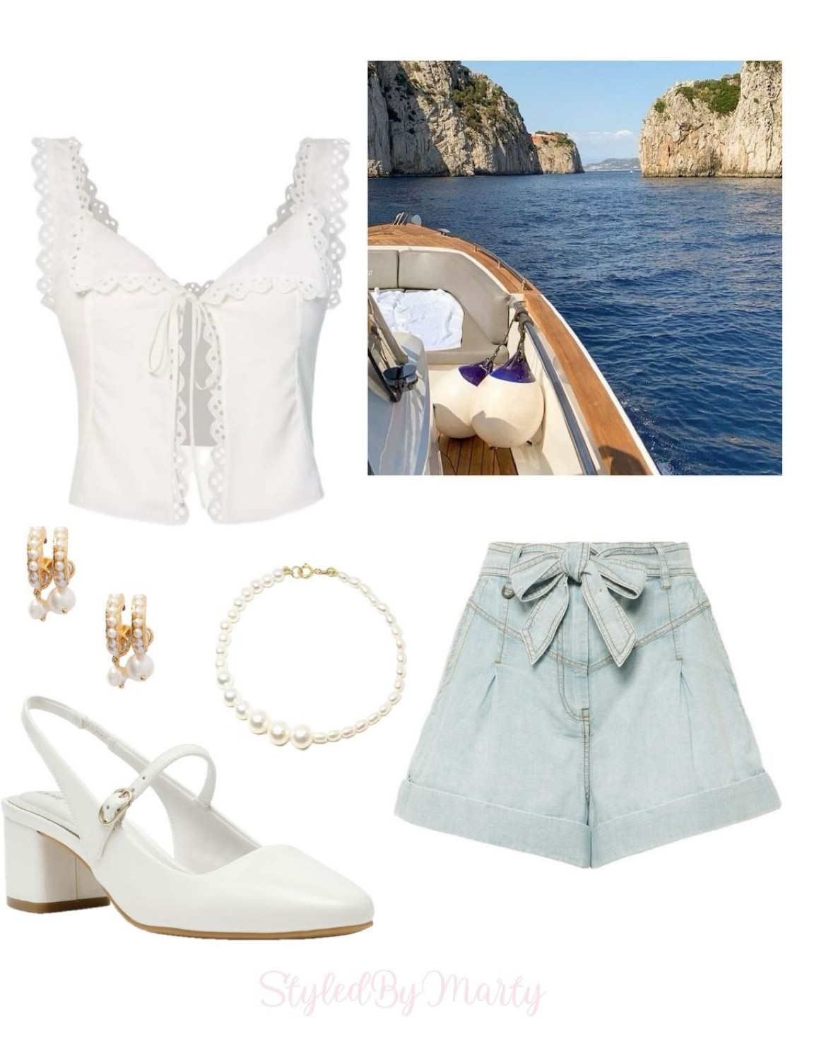 summer outfit, summer style, vacation outfit, mamma mia summer, Greece vacation, Greece outfits, denim heeled sandals, white trim top, denim shorts, high waisted shorts, white slingback pumps, pearl hoop earrings 

#LTKSeasonal #LTKTravel #LTKStyleTip