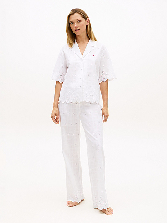 Essential Broderie Anglaise Pyjama Bottoms | White | Tommy Hilfiger | Tommy Hilfiger UK