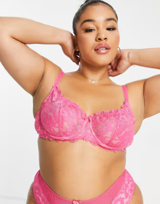 Ivory Rose Curve bold floral lace lingerie set in hot pink | ASOS (Global)