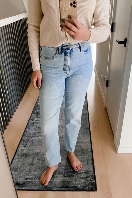 Obsessed with these straight leg jeans! They look like your traditional rigid denim, but they have a tiny bit of stretch so they’re actually comfortable to sit in! 👏🏼👏🏼 True to size, under $50.

#LTKstyletip #LTKunder50 #LTKsalealert