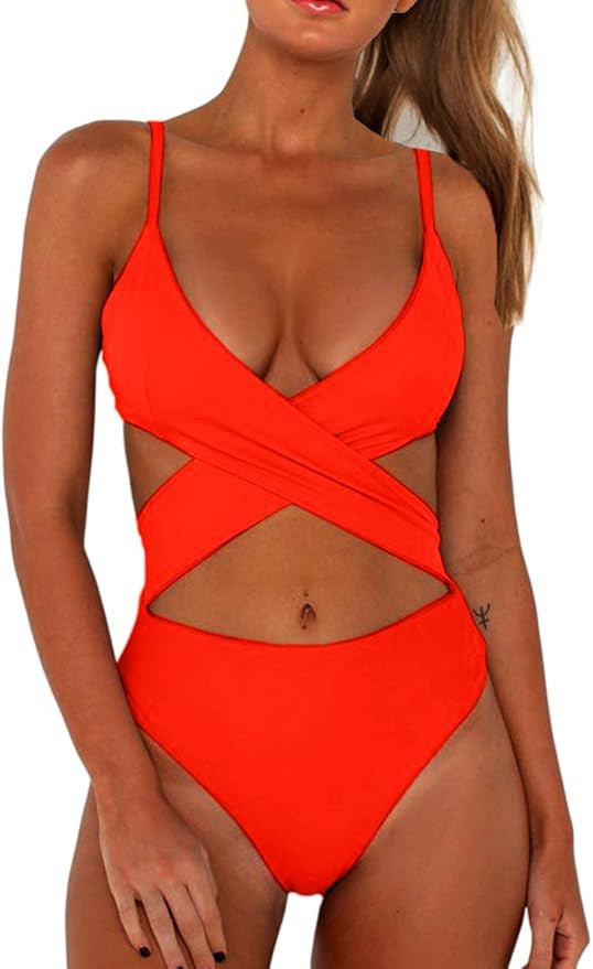CHYRII Women's Sexy Criss Cross High Waisted Cut Out One Piece Monokini Swimsuit | Amazon (US)
