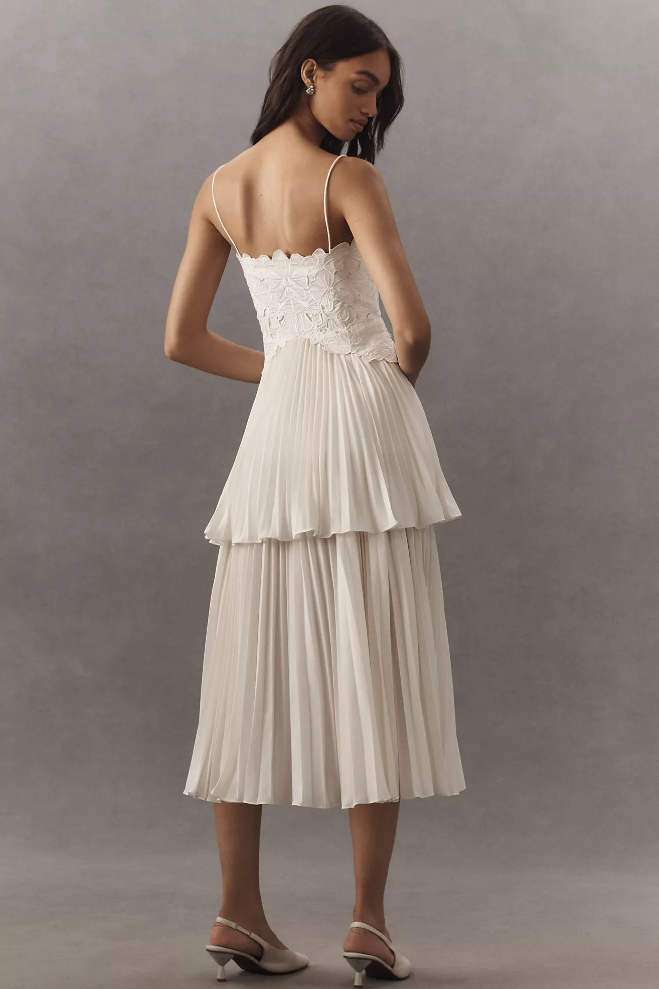 AMUR Esme Laser-Cut Floral Tiered Midi Dress | Anthropologie (US)
