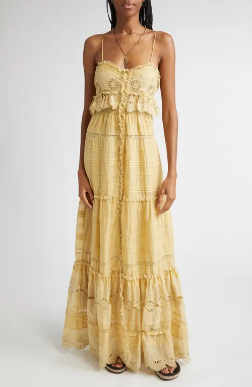 Isabel Marant Étoile Paule Embroidered Detail Cotton Maxi Dress in Light Ochre at Nordstrom, Size 6 Us | Nordstrom