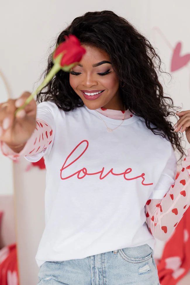Lover Script White Bella Canvas Graphic Tee FINAL SALE | Pink Lily