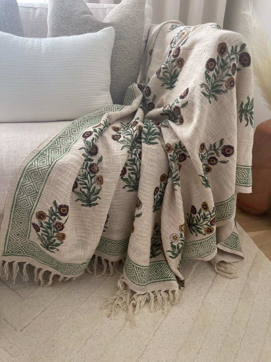 Handmade Cotton Blanket and Throws for Bedroom, Hand Block Printed Throw Blanket, Floral Throw Bl... | Etsy (US)