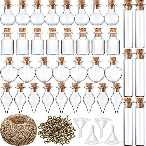 50 Pieces Small Mini Glass Jars Bottle with Cork Stopper Tiny Wishing Bottles with Eye Screws Funnel | Amazon (US)