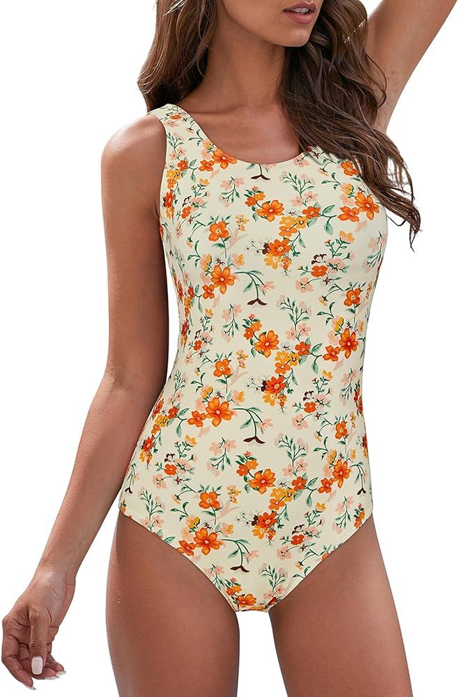 Printed One Piece Swimsuit for Women Crisscross Back Slimming Bathing Suit Modest Athletic Swimmi... | Amazon (US)