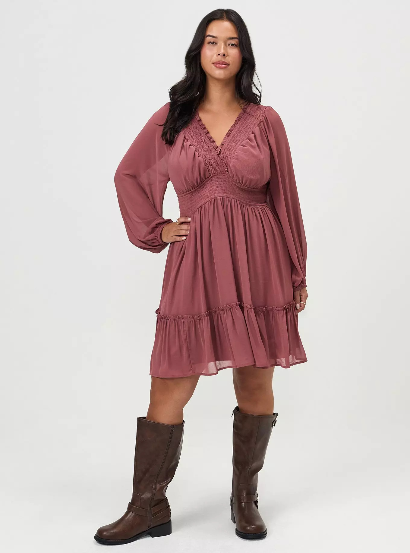 Chiffon Long Sleeve Mini Dress | Torrid (US & Canada)