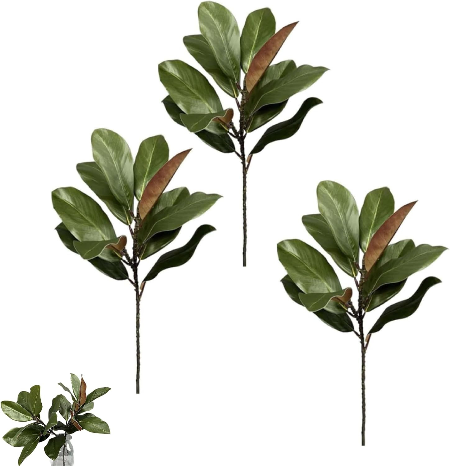 Artificial Magnolia Leaves Branches 22inch,Green Realistic Magnolia Leaves Real Touch,Fake Greene... | Amazon (US)