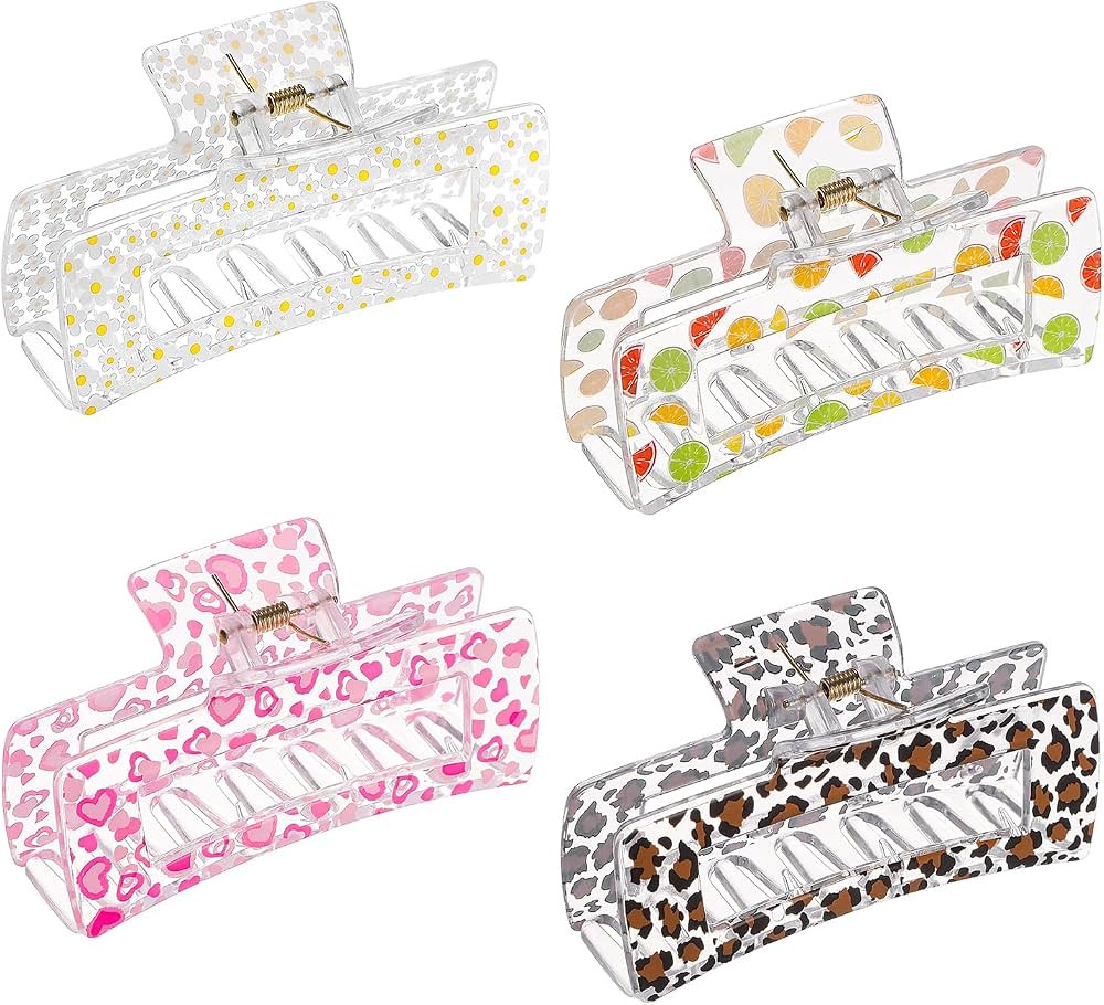 Toderoy Hair Claw Clips for Women Thick Hair Crystal Resin Large Hair Clips for Girls Fine Hair T... | Amazon (US)