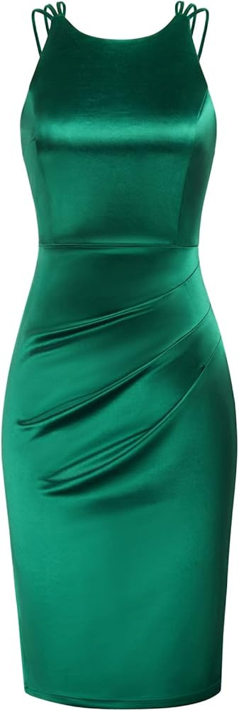 GRACE KARIN Women's Satin Slip Dress Sleeveless Criss Cross Backless Ruched Bodycon Cocktail Party D | Amazon (US)