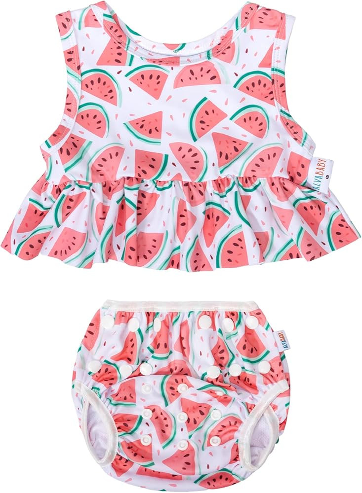 ALVABABY Swim Diaper with Matching Top, Baby Reusable Toddler Swimsuit,Infant Bathing Sleeveless ... | Amazon (US)