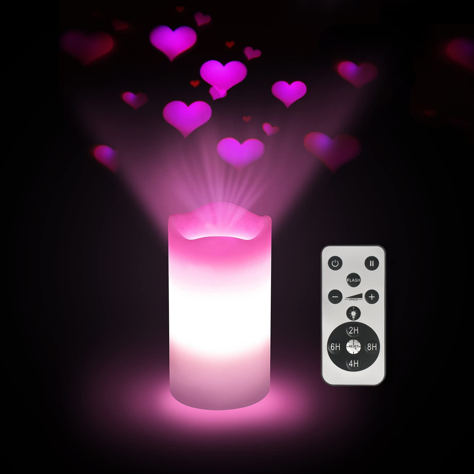 Flameless Candles Valentine Romantic Pink Heart Projector Lights Battery Operated Night Light wit... | Amazon (US)