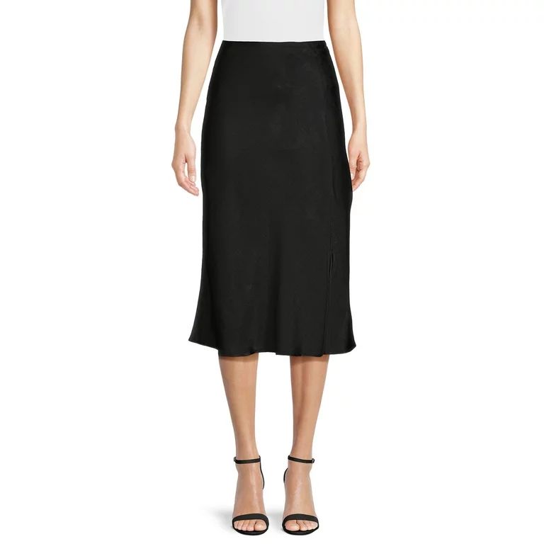 Time and Tru Women's Satin Midi Skirt with Side Slit, Sizes XS-XXXL - Walmart.com | Walmart (US)