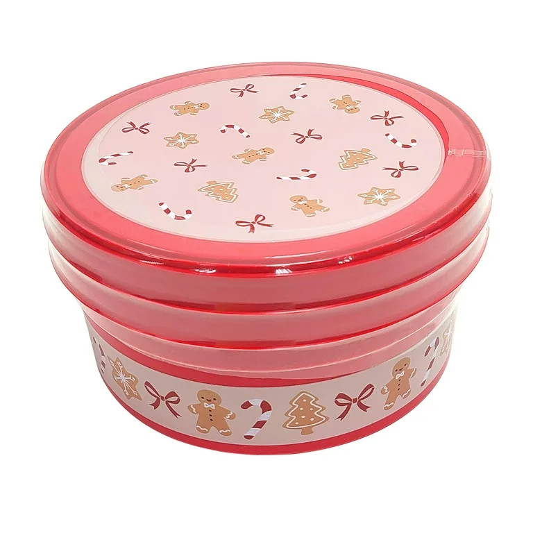 Holiday Time 2 Pack Round Plastic Red Treat Container, Gingerbread, 7" x 2.6", 43 oz | Walmart (US)