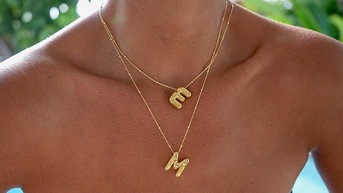 Bubble Letter Necklace For Women,Dainty Balloon Initial Necklaces 18k Gold Plated Chain Pendant A... | Amazon (US)