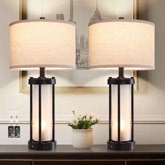 RORIA 24”Modern Living Room Table Lamps Set of 2,with Dual USB C&A Charging Ports, Built-in Fro... | Walmart (US)