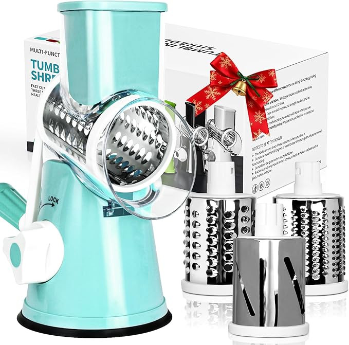 X Home Rotary Cheese Grater for Kitchen, Shredder with 3 Interchangeable Blades, Rotary Grater wi... | Amazon (US)