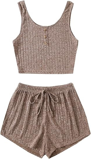 SOLY HUX Women's Button Front Ribbed Knit Tank Top and Shorts Pajama Set Sleepwear Lounge Sets | Amazon (US)