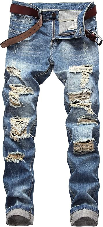 Men's Ripped Distressed Destroyed Slim Fit Straight Leg Denim Jeans | Amazon (US)