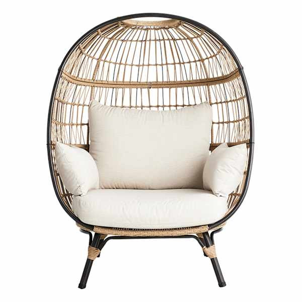 Paloma Taupe Wicker with Sand Cushions Oversized Patio Egg Chair | At Home