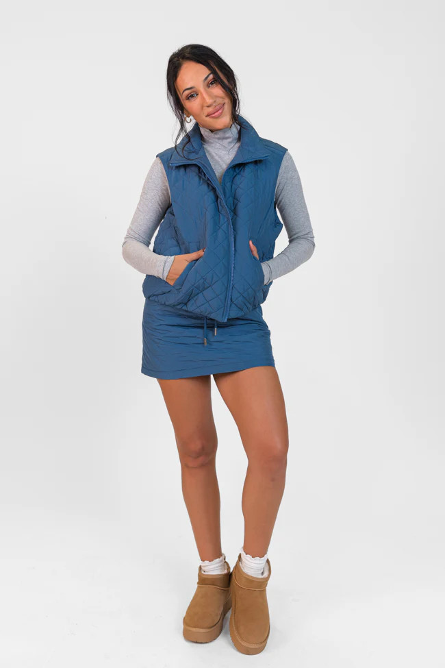 Mountainside Moment Cropped Blue Quilted Puffer Vest DOORBUSTER | Pink Lily