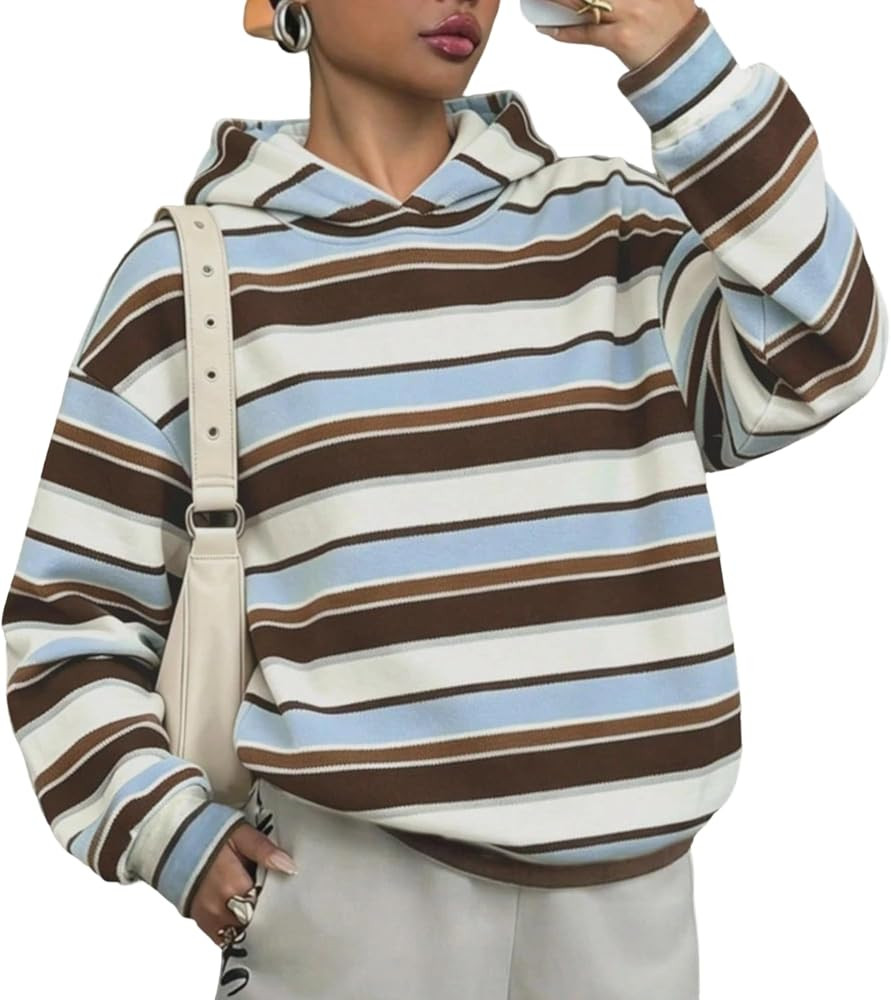 Striped Leopard Pullover Hoodie Fall WomenY2k 2000s Oversized Streetwear | Amazon (US)