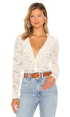 Bardot Frill Lapel Lace Shirt in Ivory from Revolve.com | Revolve Clothing (Global)