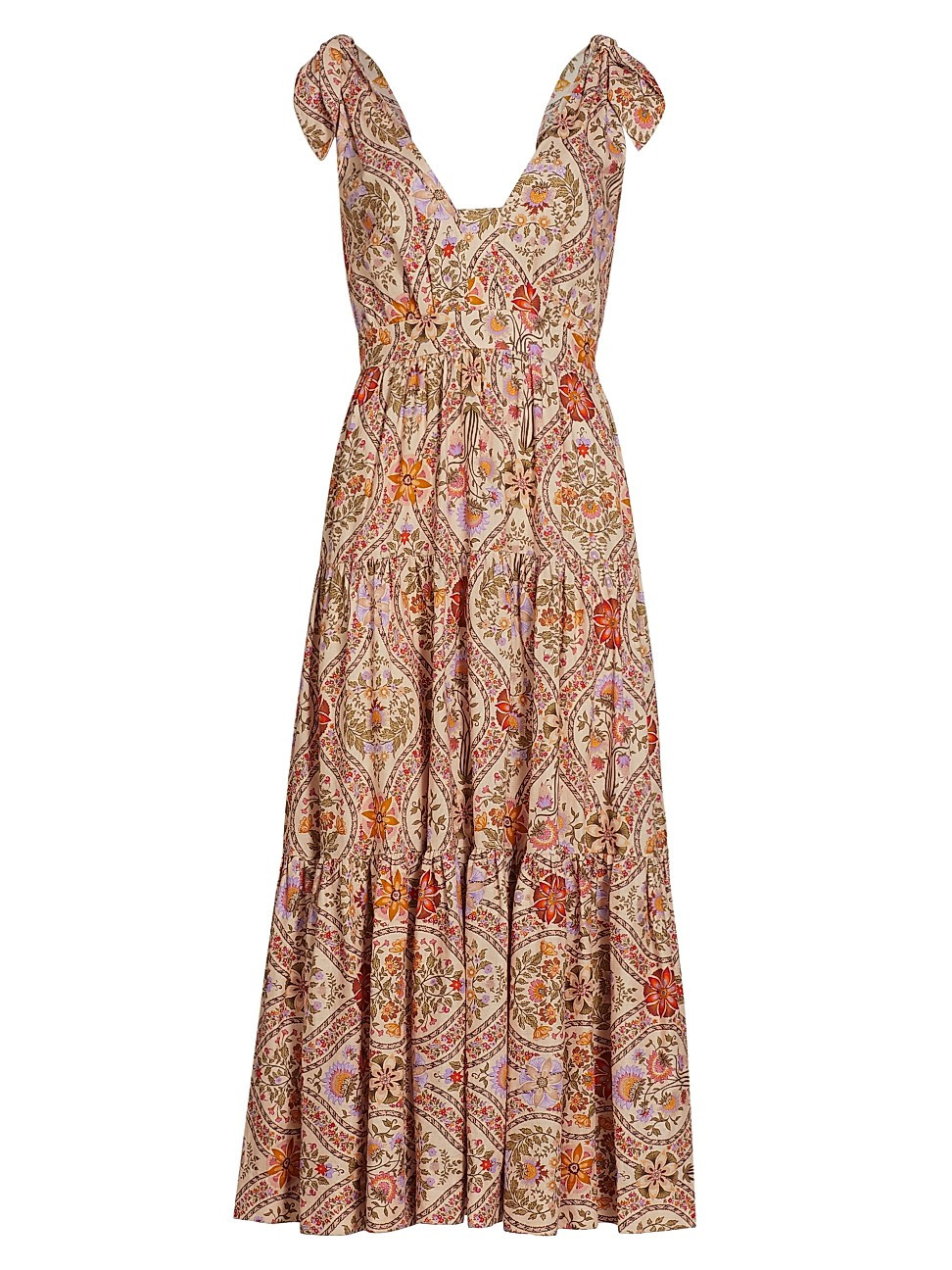 Women's Timothea Floral Shoulder-Tie Dress - Light Khaki Multi - Size 6 | Saks Fifth Avenue