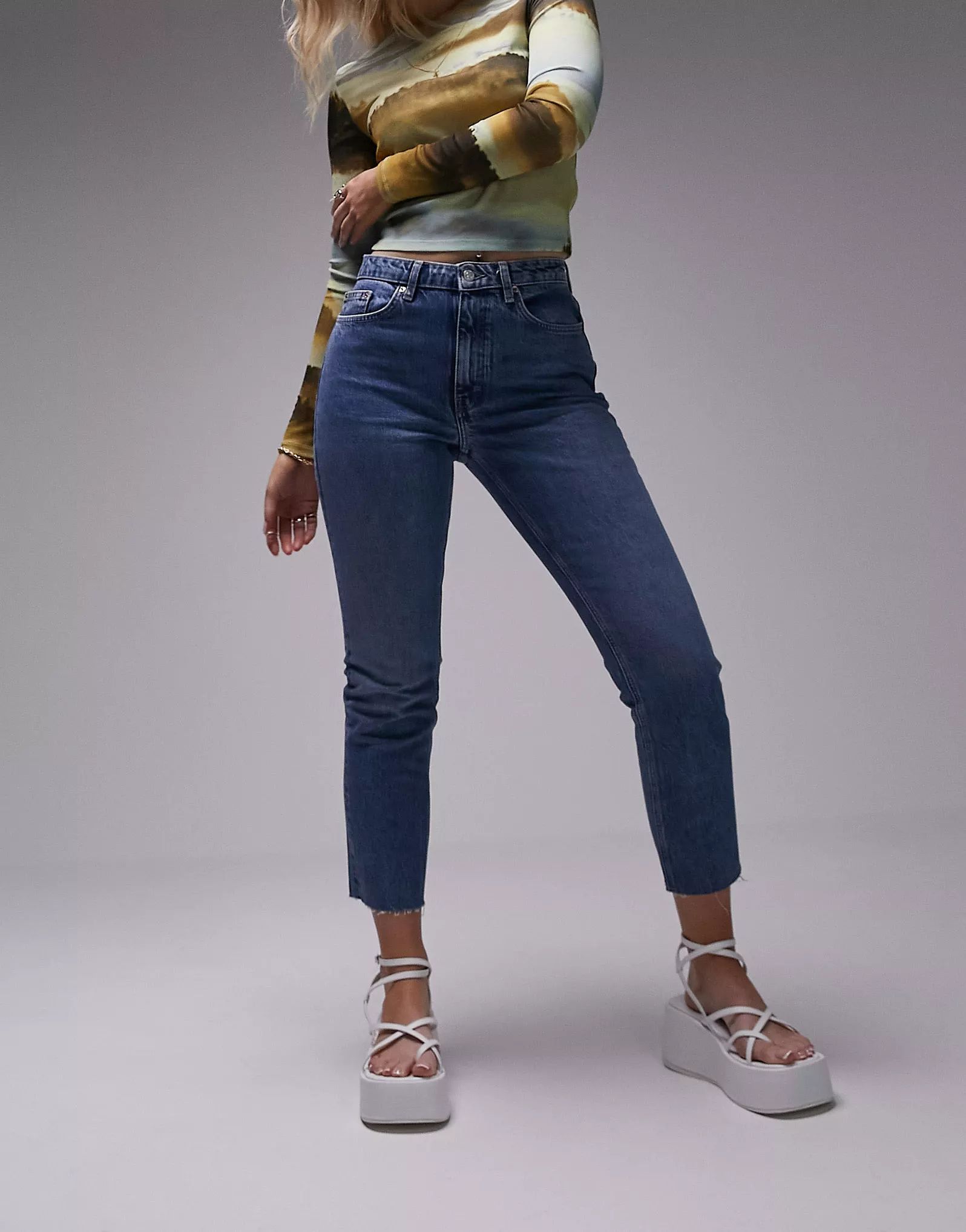 Topshop Hourglass Straight jeans in mid blue | ASOS (Global)