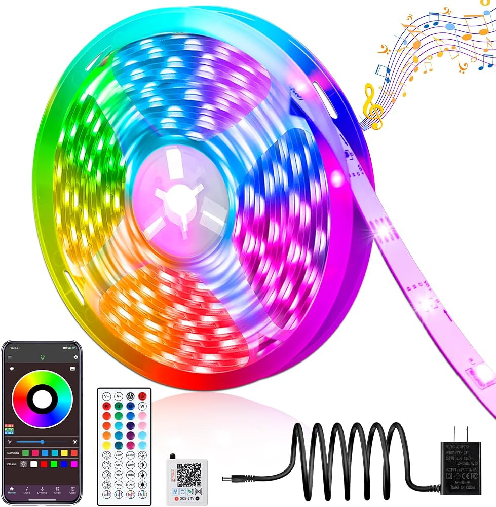 QZYL LED Lights for Bedroom, 50FT RGB LED Strip Lights with 44 Keys IR Remote, Smart LED Light St... | Amazon (US)