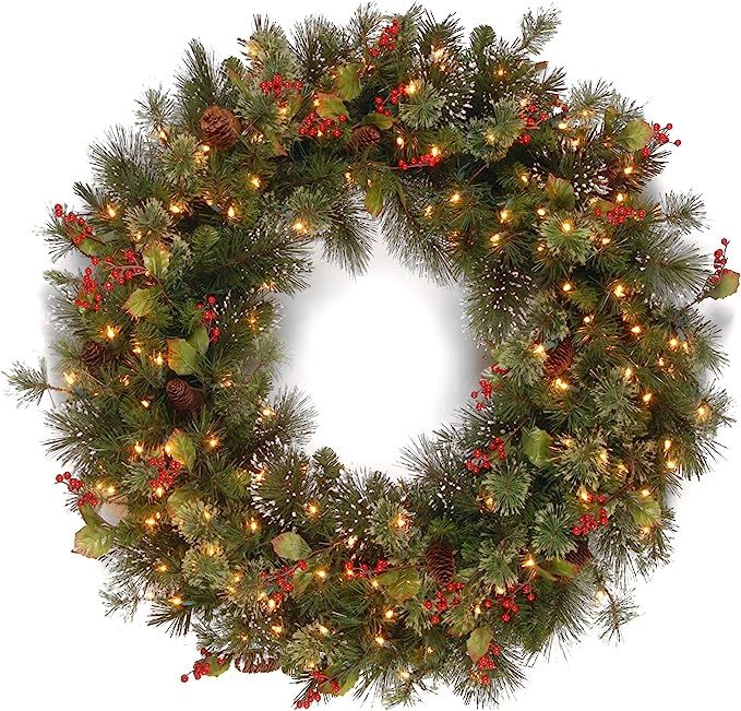 National Tree Company Pre-Lit Artificial Christmas Wreath, Green, Wintry Pine, White Lights, Deco... | Amazon (US)