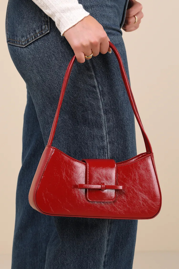 Thela Red Patent Bow Shoulder Bag | Lulus