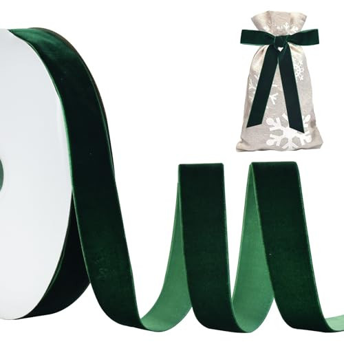 TONIFUL Christmas Green Velvet Ribbon 1 Inch x 25yds, Vintage Velvet Ribbons, for Christmas Wreath Decoration Handmade Craft Ornaments Gift Wrapping & Bow Making, Valentine's Day Bouquet Packaging | Amazon (US)