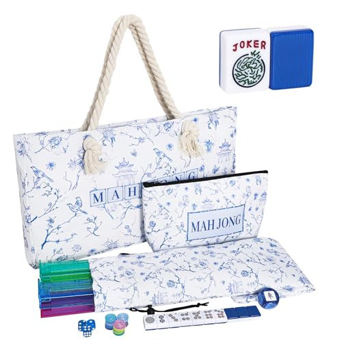 TIASUSAN American Mahjong Tile Set, 166 Blue Tiles, Bag and Mahjong Accessories, 4 All-in-One Rack/Pushers, Mahjong Set Complete | Amazon (US)