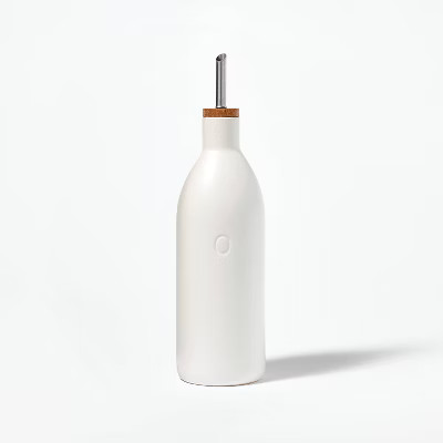 Ceramic Oil Pour Bottle Cream - Figmint™: Stoneware Oil Dispenser with Stainless Steel & Wood L... | Target