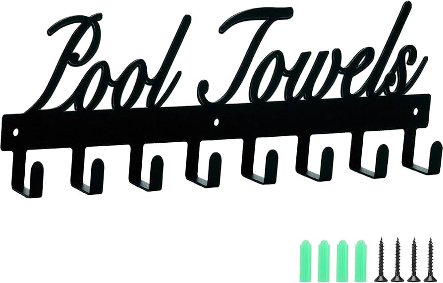 Azmoncy Pool Towel Rack, Wall Mount Pool Towel Holder Towel Hanger Towel Hooks with 8 Hooks for H... | Amazon (US)