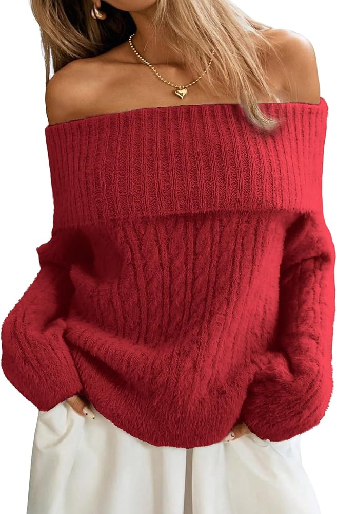 ELLEVEN Women’s Off Shoulder Cable Knit Sweater, Soft Oversized Pullover for Casual Fall Winter... | Amazon (US)