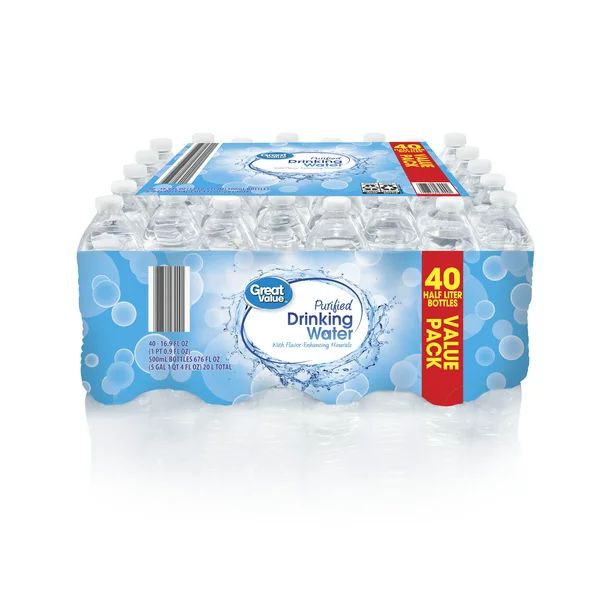 Great Value Purified Drinking Water, 16.9 Fl Oz, 40 Count Bottles | Walmart (US)