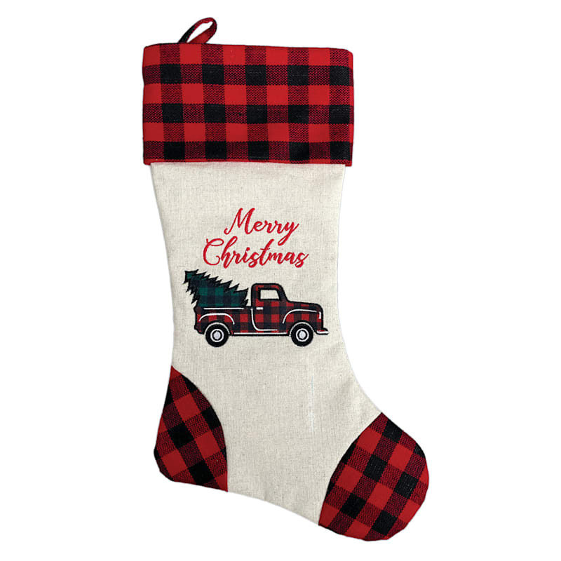 Merry Christmas Buffalo Check Muslin Stocking, 20" | At Home